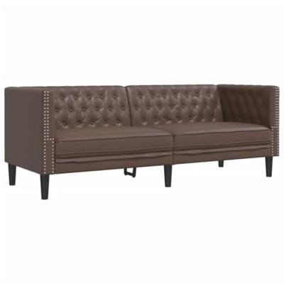 3-delige Loungeset Chesterfield-stijl kunstleer bruin - thumbnail