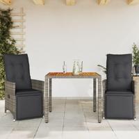 3-delige Bistroset met kussens poly rattan grijs - thumbnail