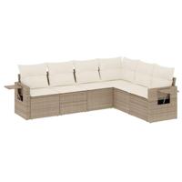 6-delige Loungeset met kussens poly rattan beige - thumbnail