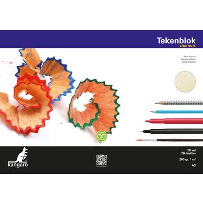 Kangaro tekenblok A3 200 gram 20 vel wit gekorreld