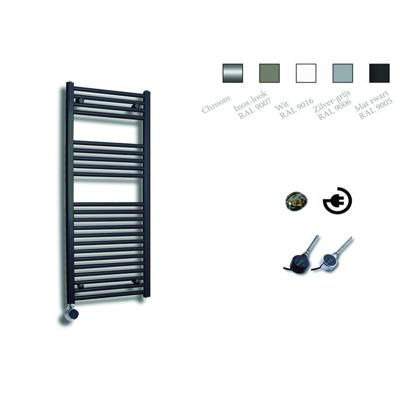 Elektrische Design Radiator Sanicare Plug & Play 111,8x45 cm Mat Zwart 596 Watt Met Chroom Thermostaat Links Sanicare