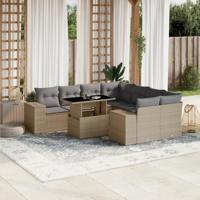 9-delige Loungeset met kussens poly rattan beige - thumbnail
