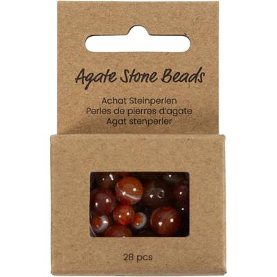 Creativ Company Kralen van agaat, d 6+8+10 mm, gatgrootte 0,9-1 mm, ca. 28 stuk, burnt orange, rood, 28 stuk/ 1 doos