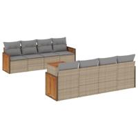 9-delige Loungeset met kussens poly rattan beige - thumbnail