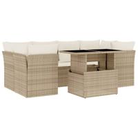 7-delige Loungeset met kussens poly rattan beige - thumbnail