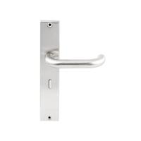 Hardbrass Deurkruk Stockholm op rechthoekig langschild sleutelgat 56mm - RVS - thumbnail