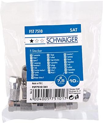 Schwaiger FST7510241 F-stekker Aansluitingen: F-stekker Kabeldiameter: 7.5 mm 10 stuk(s)