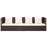 Loungebed met ligkussen en kussens poly rattan bruin - thumbnail