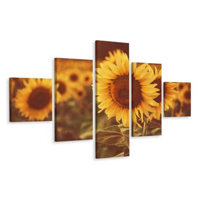 Schilderij - Zonnebloem close-up, 5luik, premium print