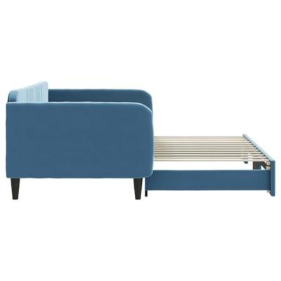 Slaapbank met onderschuifbed 100x200 cm fluweel blauw