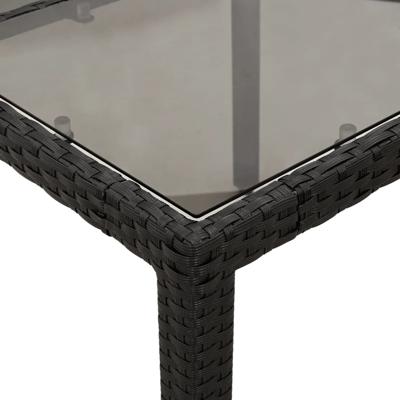 Tuintafel met glazen blad 190x90x75 cm poly rattan zwart - thumbnail