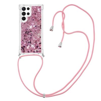 Lunso - Samsung Galaxy S23 Ultra - Telefoonhoes met koord - Glitter Rose Lunso - Samsung Galaxy S23 Ultra - Telefoonhoes met koord - Glitter Rose
