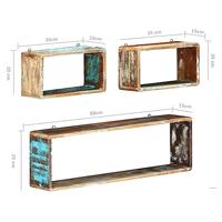 3-delige Wandschappenset kubus massief gerecycled hout - thumbnail