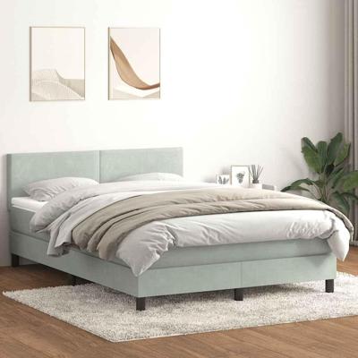 Boxspring met matras fluweel lichtgrijs 140x210 cm