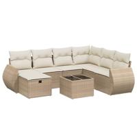 8-delige Loungeset met kussens poly rattan beige - thumbnail