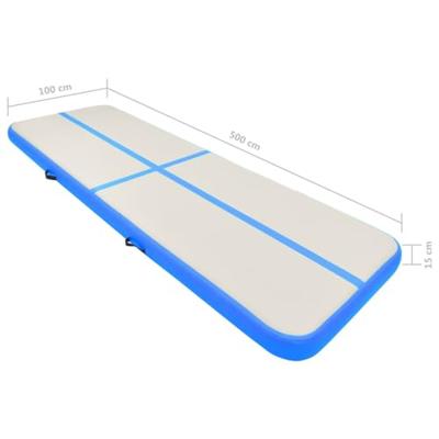 VidaXL Gymnastiekmat met pomp opblaasbaar 500x100x15 cm pvc blauw - thumbnail