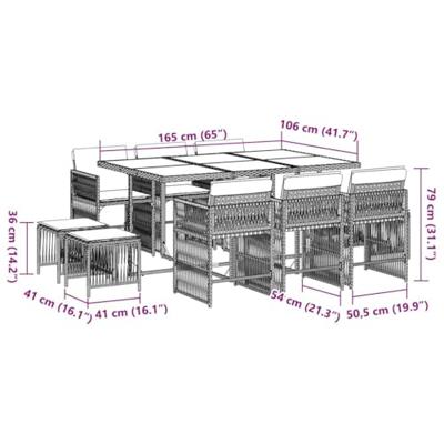 11-delige Tuinset met kussens poly rattan zwart