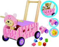 Loop/duwwagen en sorter kat roze - met mini trekfiguur - thumbnail