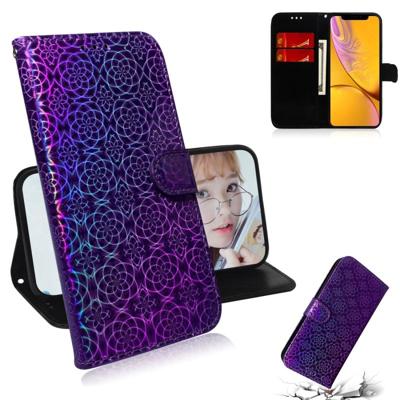 Voor iPhone XR effen kleur kleurrijke magnetische Buckle horizontale Flip PU lederen draagtas met houder & kaartsleuven & portemonnee & Lanyard (paars
