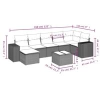 8-delige Loungeset met kussens poly rattan zwart - thumbnail
