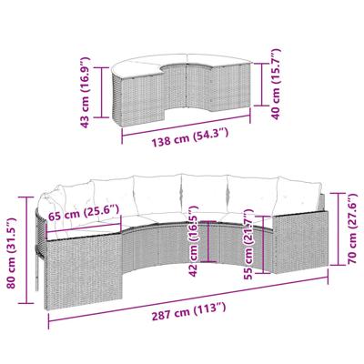 2-delige Loungeset halfrond poly rattan zwart - thumbnail