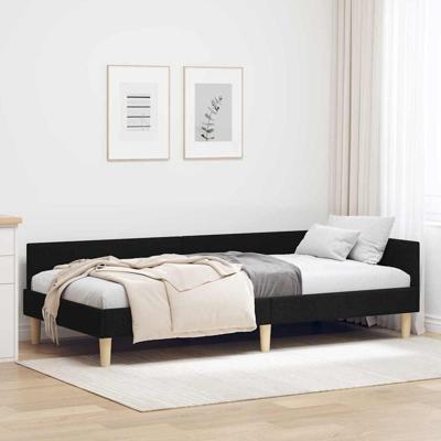 Hoek Bed Frame Zwart 80 x 200 cm Stof en Geengineerd Hout