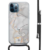 iPhone 12 Pro Max hoesje met koord - Marmer grijs - thumbnail