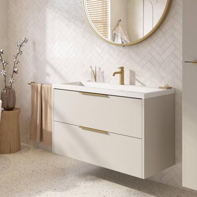 Saqu Lima ondiep badmeubel incl. glans witte wastafel 100x40x64cm kiezel grijs - messing greep