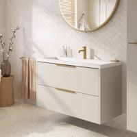 Saqu Lima ondiep badmeubel incl. glans witte wastafel 100x40x64cm kiezel grijs - messing greep - thumbnail