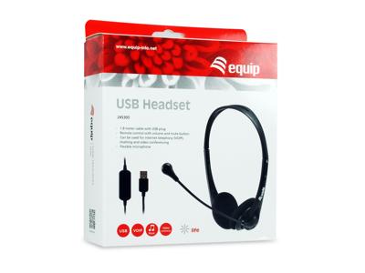 Equip 245305 usb headset, headset, head-band, office/call center, black, binaural, in-line control u