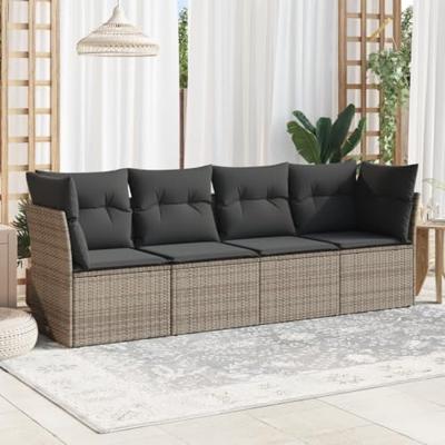 4-delige Loungeset met kussens poly rattan grijs