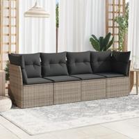 4-delige Loungeset met kussens poly rattan grijs - thumbnail
