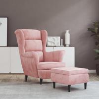 Fauteuil met voetenbank fluweel roze - thumbnail