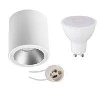 Opbouwspot Set - Pragmi Cliron Pro - GU10 Fitting - Opbouw Rond - Mat Wit/Zilver - 6W - Helder/Koud Wit 6400K - Verdiept - Ø90mm - thumbnail