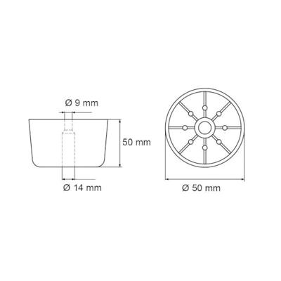 Meubelpoot zwart rond Ø 5 cm en hoogte 5 cm van kunststof