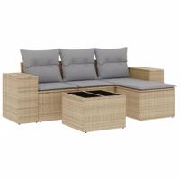 4-delige Loungeset met kussens poly rattan beige - thumbnail