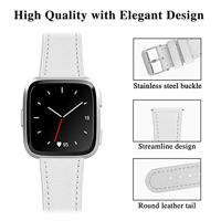 Fitbit Versa 1 / 2 & Lite leren bandje - Wit - thumbnail