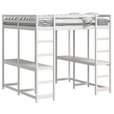 Hoogslaper met bureau en ladder grenenhout wit 180x200 cm Hoogslaper met bureau en ladder grenenhout wit 180x200 cm