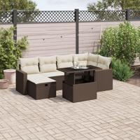 7-delige Loungeset met kussens poly rattan bruin - thumbnail