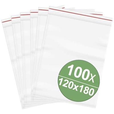 Hersluitbare zak zonder etiketstrook (b x h) 120 mm x 180 mm Transparant Polyethyleen 100 stuk(s)
