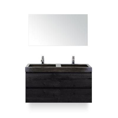 Maxx XL Badmeubelset 120 cm - Black Oak - Wastafel Lucca Dubbel 2 kraangaten - met Spiegel
