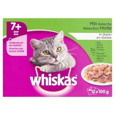 WHISKAS MULTIPACK POUCH SENIOR MIX SELECTIE VLEES / VIS IN SAUS 12X100 GR