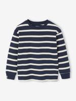Gestreept T-shirt met lange mouwen voor jongens nachtblauw - thumbnail