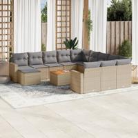 13-delige Loungeset met kussens poly rattan beige - thumbnail