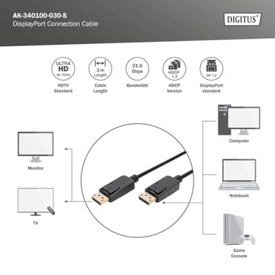 Digitus AK-340100-030-S DisplayPort-kabel DisplayPort Aansluitkabel DisplayPort-stekker, DisplayPort-stekker 3.00 m Zwart - thumbnail