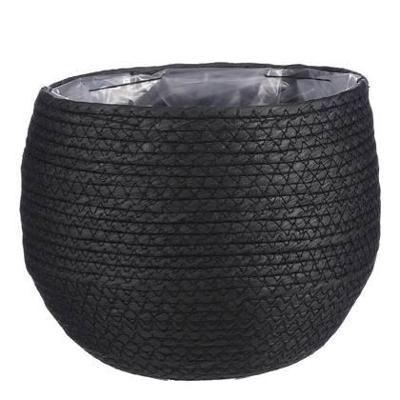 Mica Decorations Bloempot - rotan - zwart - jute - 22 x 19 cm - Plantenpotten