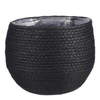 Mica Decorations Bloempot - rotan - zwart - jute - 22 x 19 cm - Plantenpotten - thumbnail