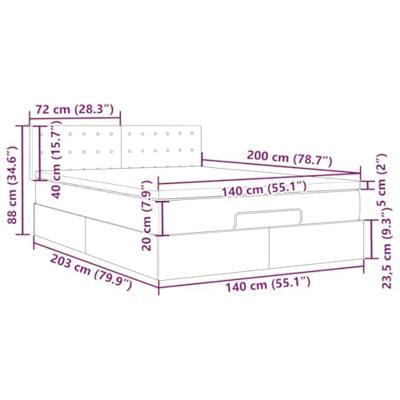 Ottoman bed met matras 140x200cm fluweel lichtgrijs