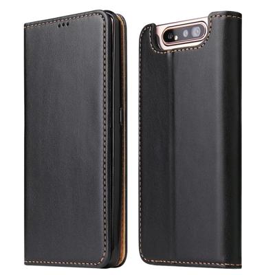 Dermis textuur PU + TPU horizontale Flip lederen draagtas met houder & kaartsleuven & portemonnee voor Galaxy A80 (zwart)