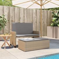 Tuinbank met kussens en voetenbank poly rattan beige - thumbnail